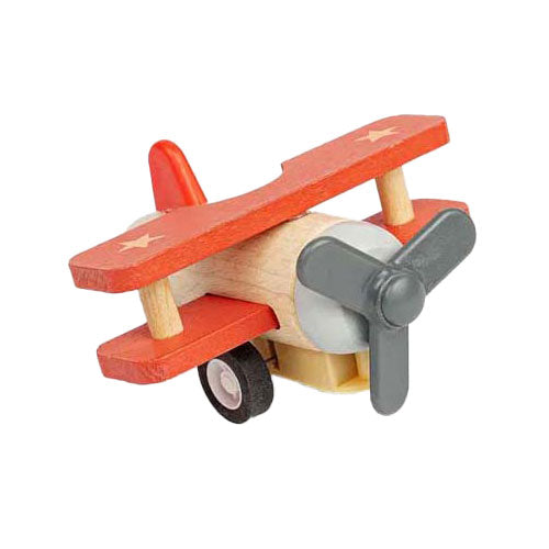 Load image into Gallery viewer, Bigjigs houten terugtrek dubbeldekker vliegtuig