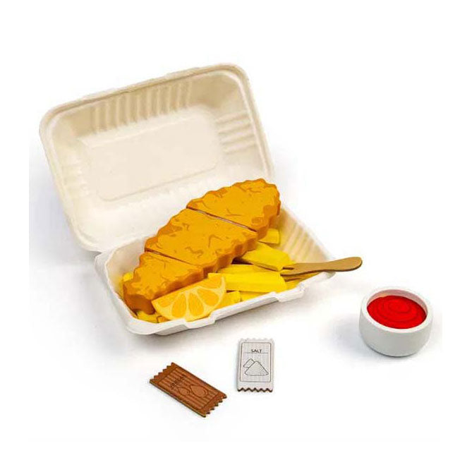 Load image into Gallery viewer, Bigjigs houten vis en friet speelset, 26dlg.