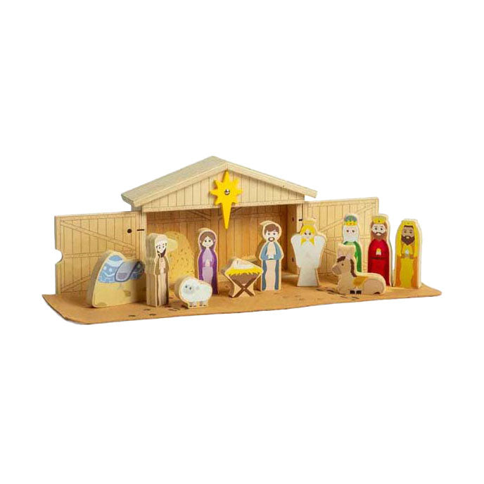 Afbeelding laden in galerijviewer, Bigjigs houten kerststal set, 13dlg.
