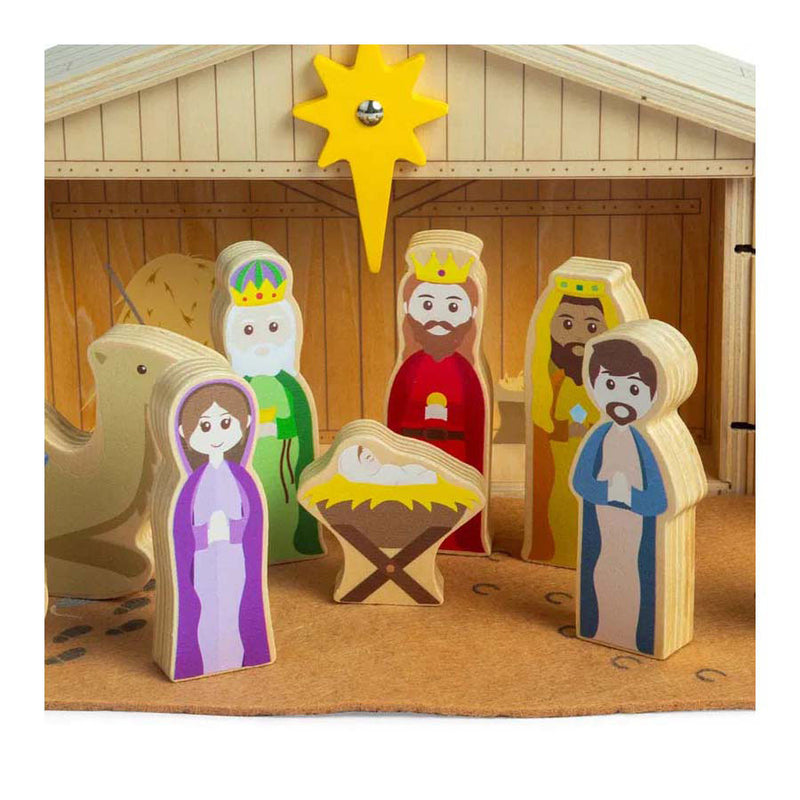 Afbeelding laden in galerijviewer, Bigjigs houten kerststal set, 13dlg.