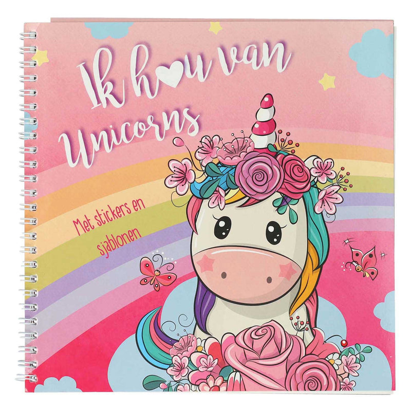 Load image into Gallery viewer, Mondikaarten sticker- en sjablonenboek ik hou van unicorns