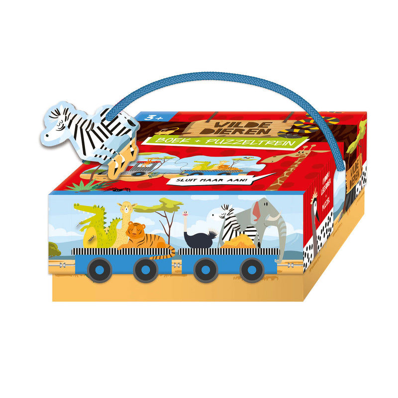 Load image into Gallery viewer, Lantaarn publishers boek en puzzeltrein wilde dieren