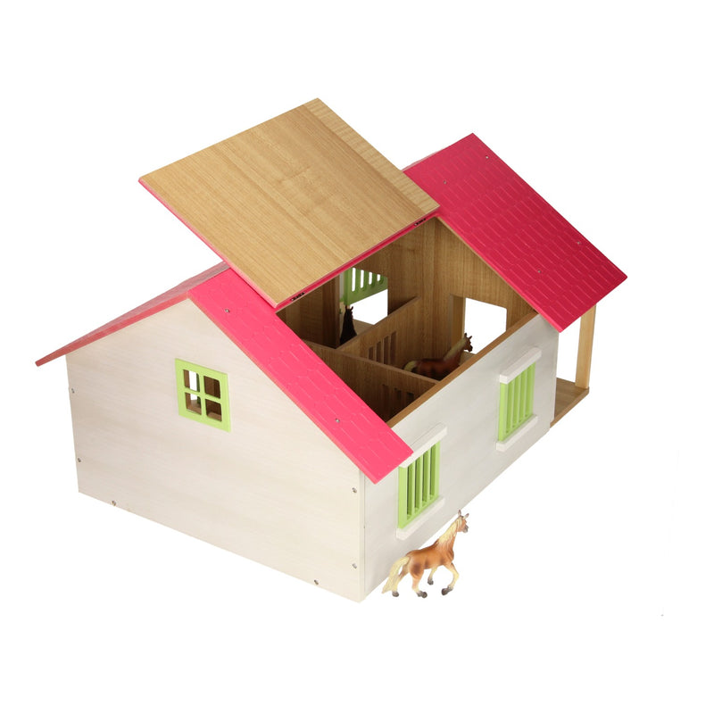 Load image into Gallery viewer, Kids globe paardenstal roze met 2 boxen en berging, 1:24
