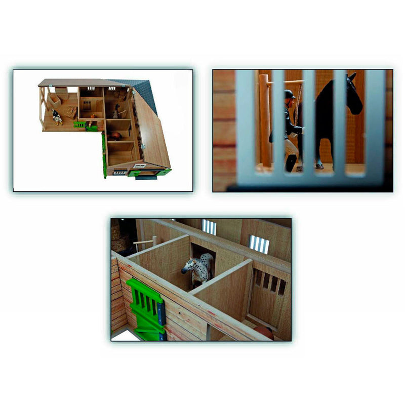Afbeelding laden in galerijviewer, Kids globe paardenhoekstal met 3 boxen en berging 1:24