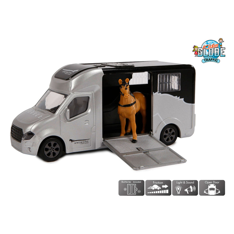 Afbeelding laden in galerijviewer, Kids globe die-cast paardentruck met licht en geluid grijs