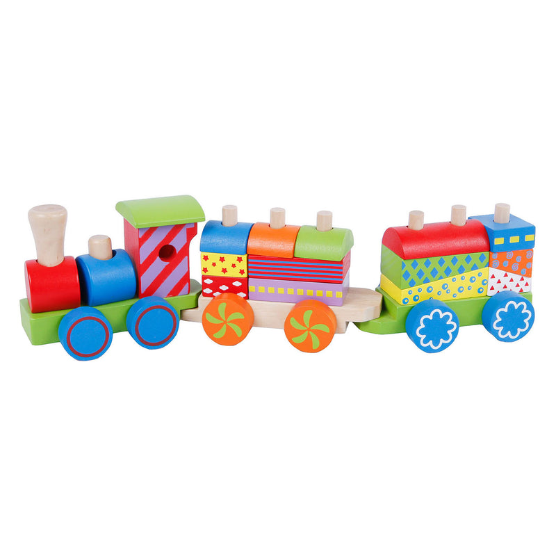 Load image into Gallery viewer, Houten stapeltrein met 2 wagons