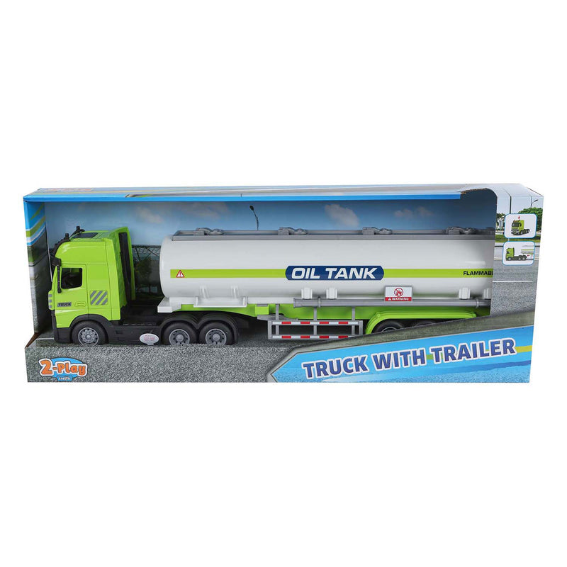 Load image into Gallery viewer, 2-play vrachtwagen met tankoplegger 38cm