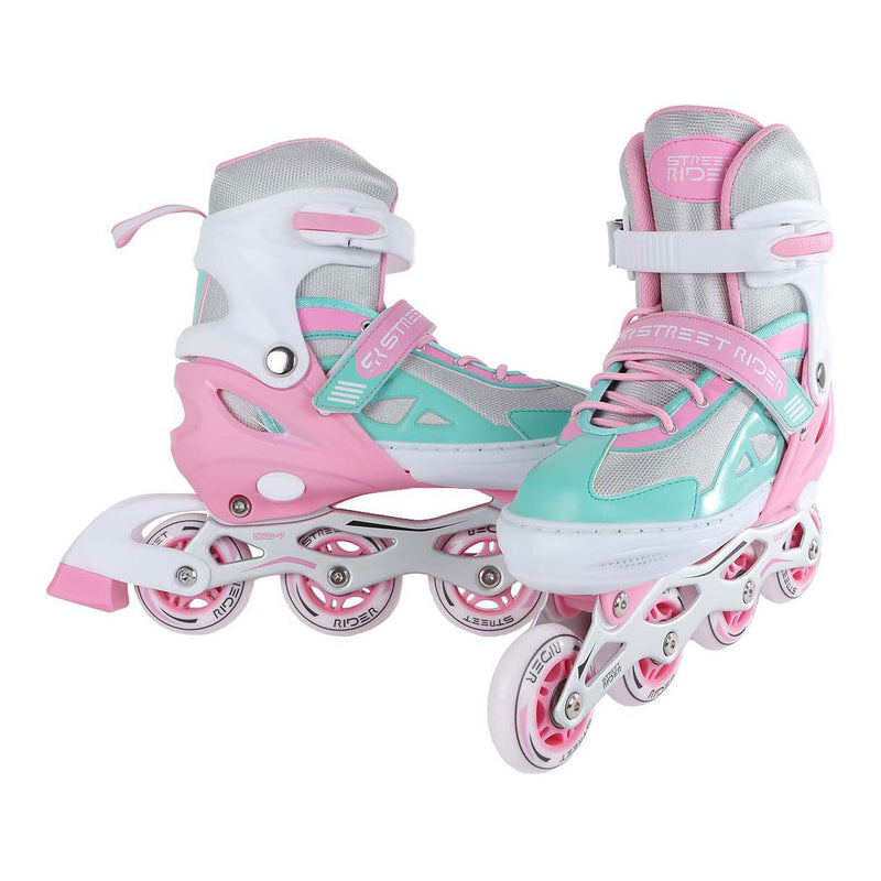 Load image into Gallery viewer, Street rider inline skeelers roze groen verstelbaar, maat 37-40