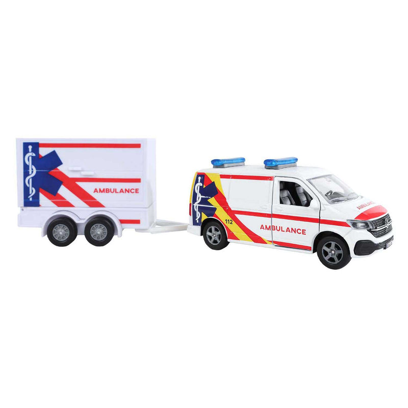 Load image into Gallery viewer, Kids globe vw transporter ambulance met aanhangwagen