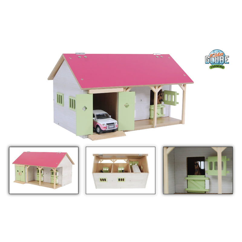 Load image into Gallery viewer, Kids globe paardenstal roze met 2 boxen en berging 1:32