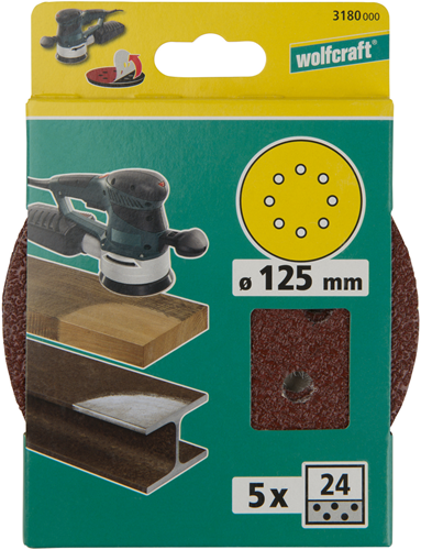 Load image into Gallery viewer, Wolfcraft hechtschuurschijven | k24 | geperforeerd | ø125mm | 5 stuks - 3180000
