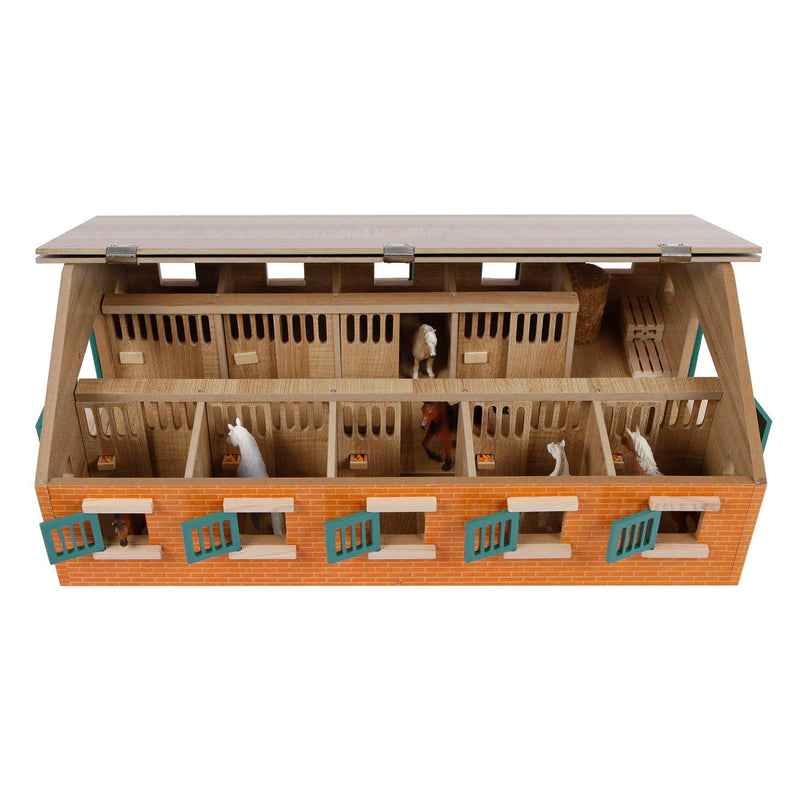 Afbeelding laden in galerijviewer, Kids globe paardenstal hout met 9 paardenboxen 1:32