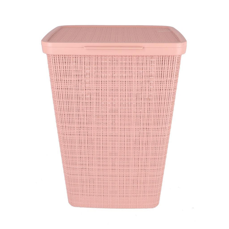 Load image into Gallery viewer, Curver wasmand met deksel jute-look 58l roze