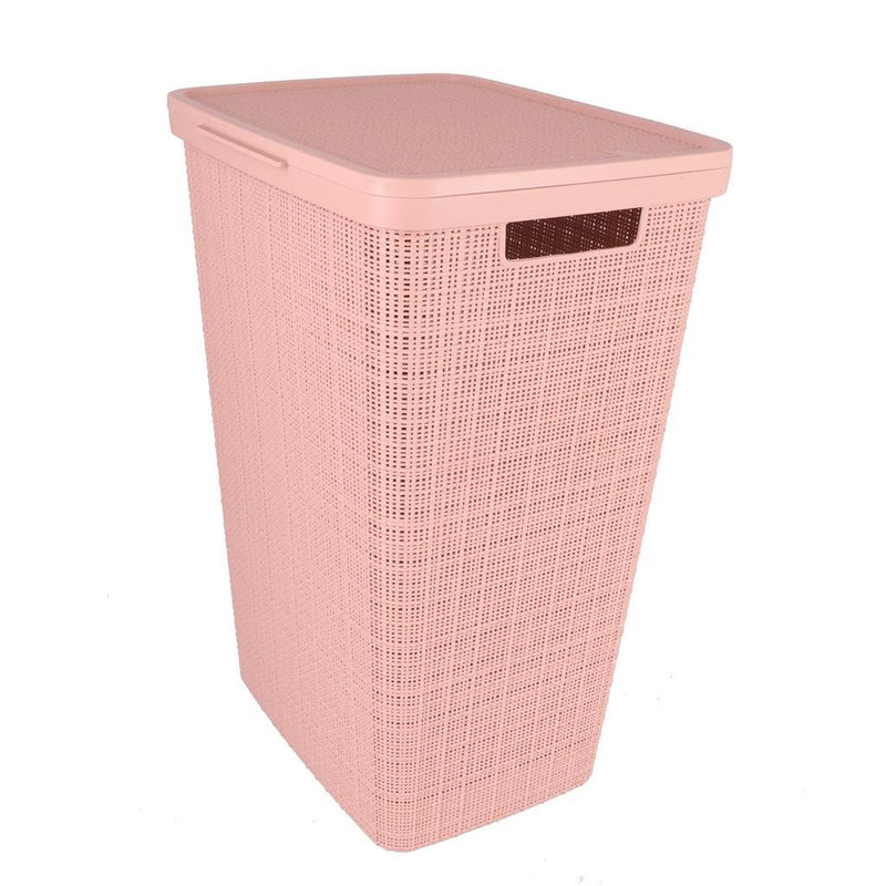 Load image into Gallery viewer, Curver wasmand met deksel jute-look 58l roze