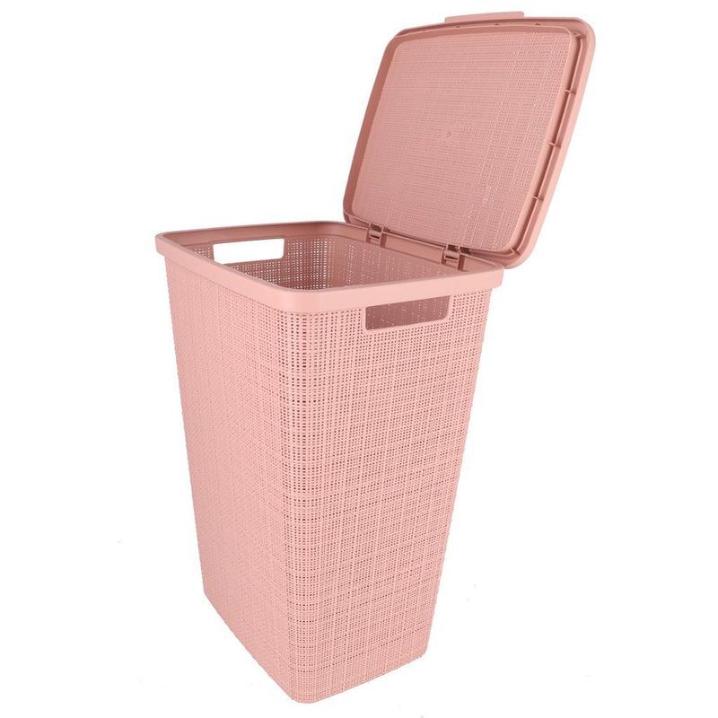 Load image into Gallery viewer, Curver wasmand met deksel jute-look 58l roze