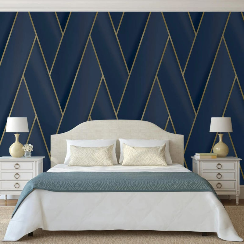 Load image into Gallery viewer, DUTCH WALLCOVERINGS DUTCH WALLCOVERINGS Behang Geometric blauw en goudkleurig