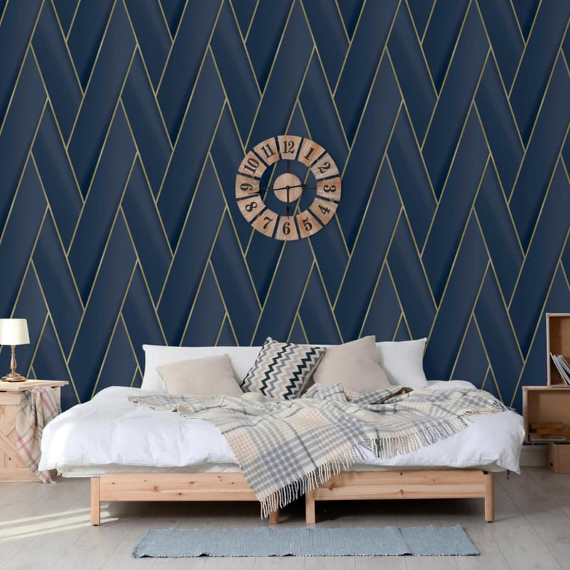 Load image into Gallery viewer, DUTCH WALLCOVERINGS DUTCH WALLCOVERINGS Behang Geometric blauw en goudkleurig