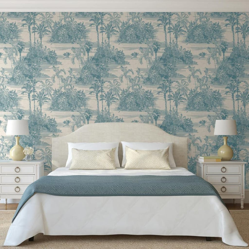 Load image into Gallery viewer, Dutch wallcoverings behang tropical beige en lichtblauw