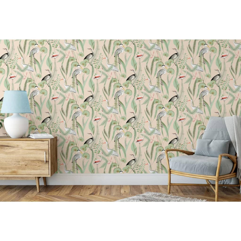 Load image into Gallery viewer, Dutch wallcoverings behang flamingo crème- en mintkleurig