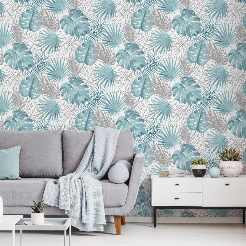 Load image into Gallery viewer, DUTCH WALLCOVERINGS DUTCH WALLCOVERINGS Behang monstera bladeren blauw