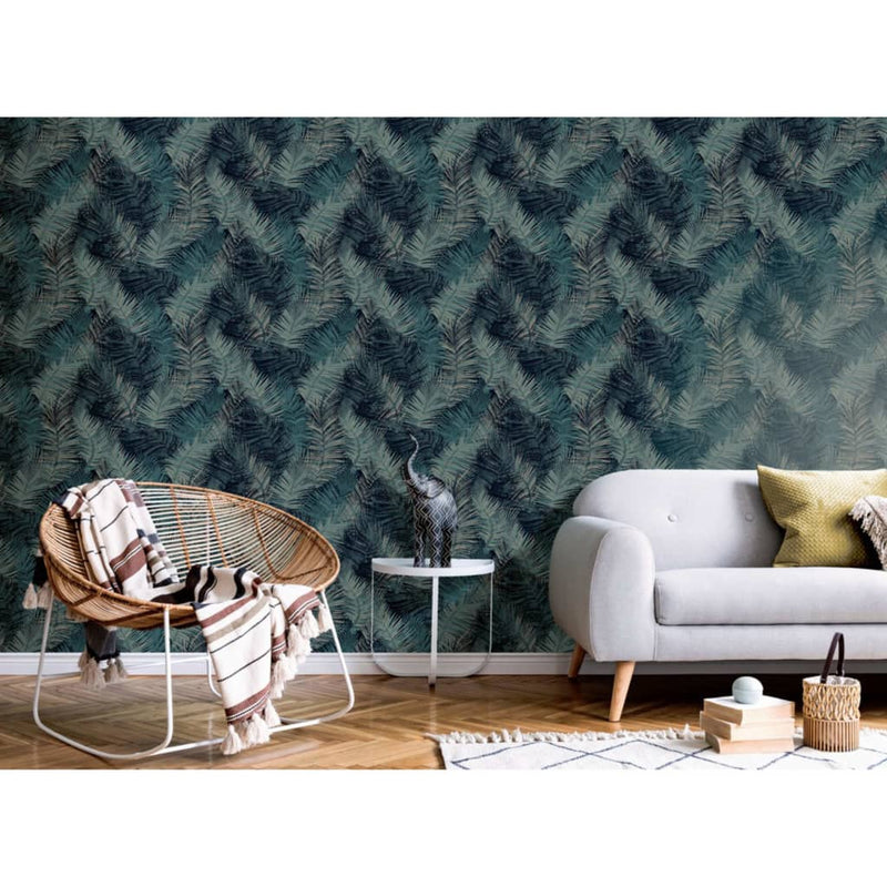 Load image into Gallery viewer, DUTCH WALLCOVERINGS DUTCH WALLCOVERINGS Behang Palm petrolblauw