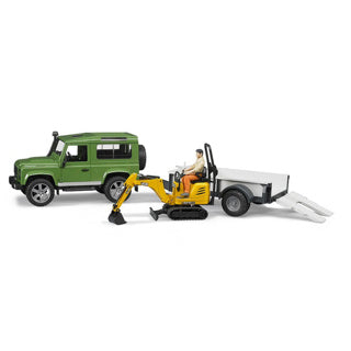 Afbeelding laden in galerijviewer, Bruder landrover + aanhanger met graafmachine
