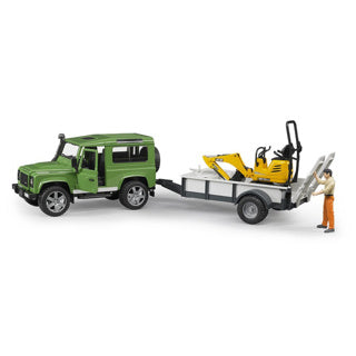 Afbeelding laden in galerijviewer, Bruder landrover + aanhanger met graafmachine