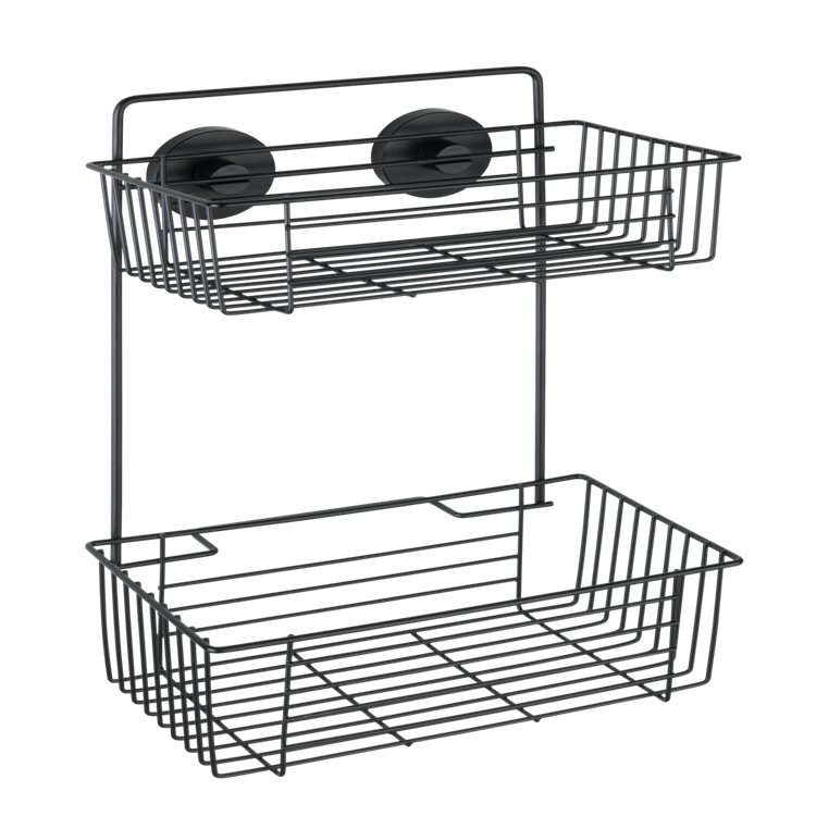 Afbeelding laden in galerijviewer, Wenko vacuum-loc wandrek 2-laags bari mat zwart 26x17x38cm - doucherek - douchemand - bevestigen zonder boren