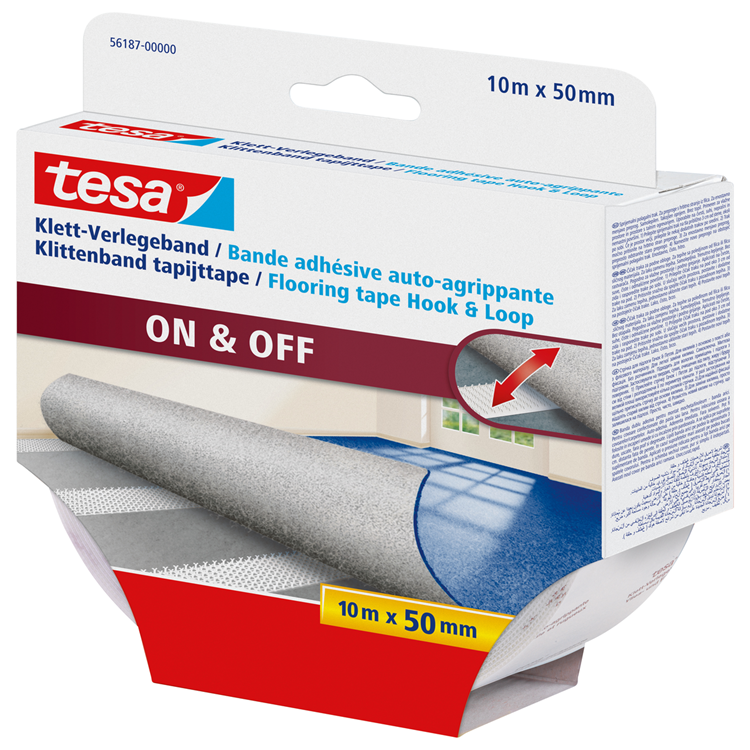 Afbeelding laden in galerijviewer, Tesa 1070381 - on off tape klittenband voor tapijten 10m x 50mm | 3 stuks