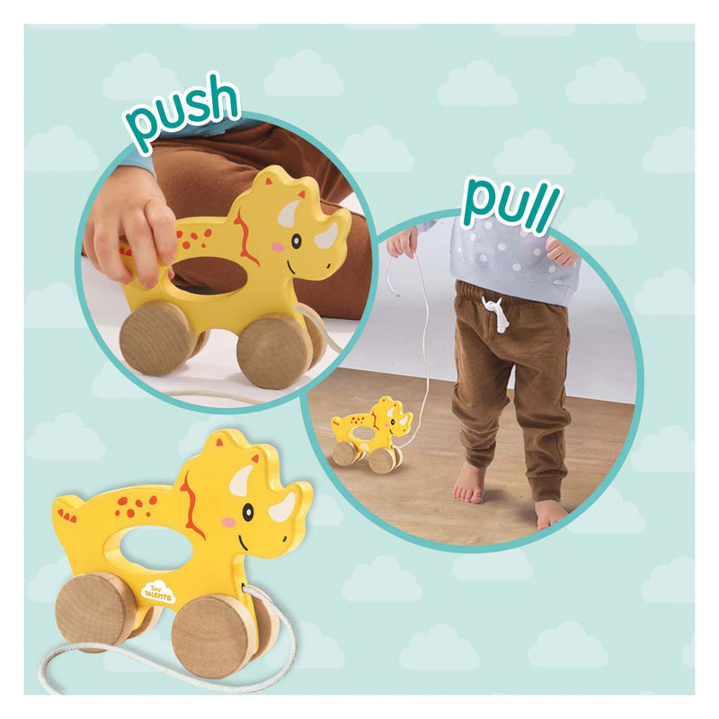 Load image into Gallery viewer, Ses houten trekdier 2 in 1 - triceratops