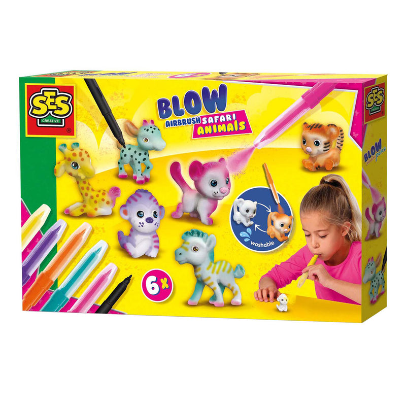 Chargez l'image dans la visionneuse de la galerie, Ses creative - blow airbrush pens - safari dieren - knutselen meisjes - 6 pennen en dieren - herbruikbaar - vanaf 5 jaar