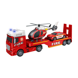 Load image into Gallery viewer, Rapid wheels autotransporter brandweer met auto en helikopter met licht en geluid en frictie