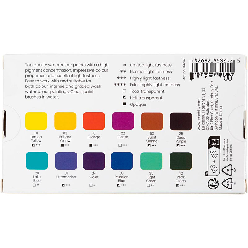 Load image into Gallery viewer, Creativ company https: www.cchobby.nl art-aquarelverf-pan-bloemen-en-landschappen-afm-10x15x20-mm-diverse-kleuren-12-kleur-1-stuk