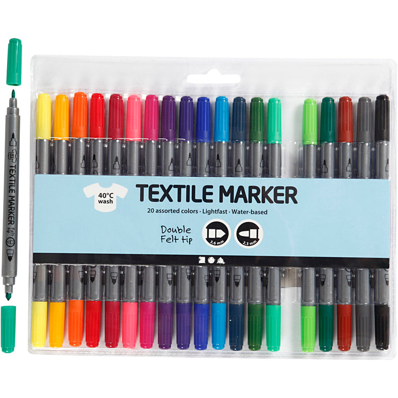 Load image into Gallery viewer, Dubbelzijdige Textielstiften - Basiskleuren, 20st.