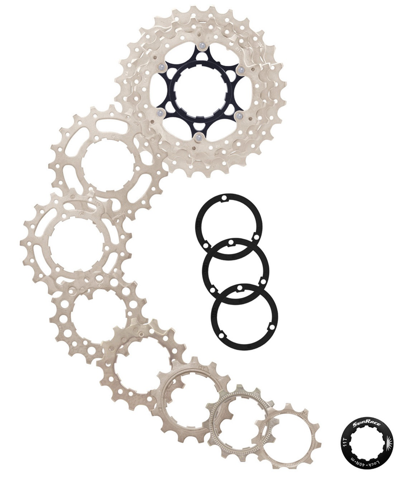 Load image into Gallery viewer, SunRace cassette 10 speed 11-28t. csrs0 zilver alu spider