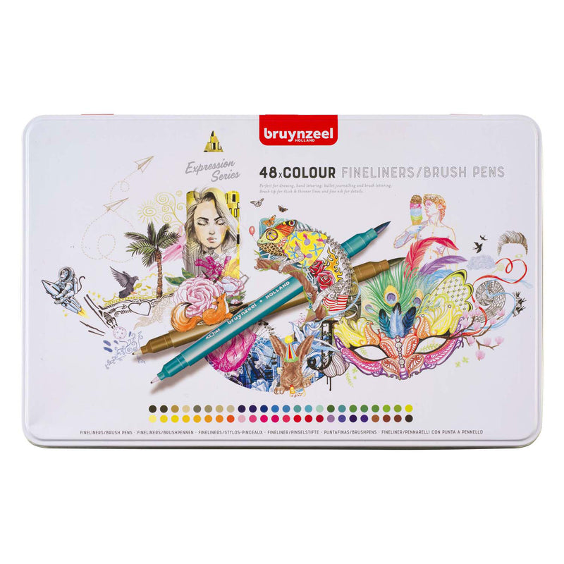 Cargue la imagen en el visor de la galería, Bruynzeel creatives fineliner brushpen set 48 kleuren
