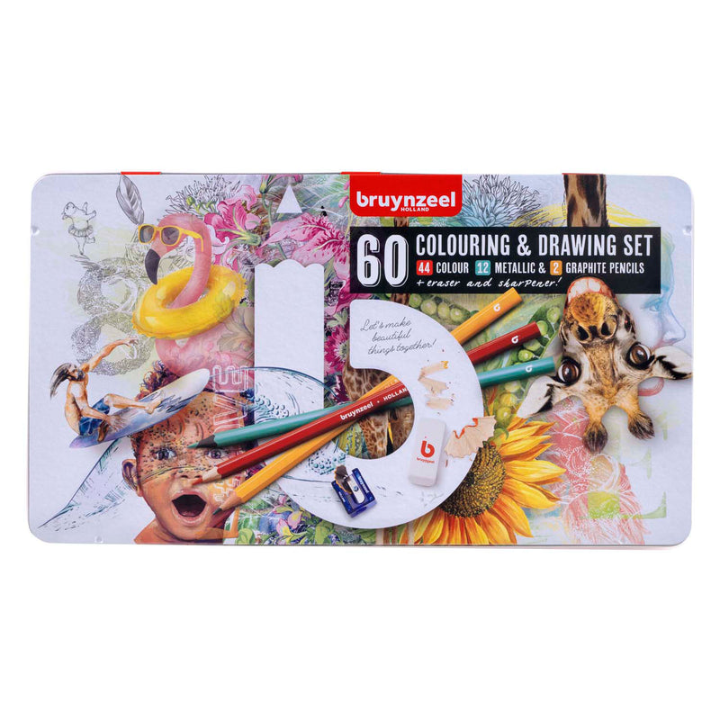 Load image into Gallery viewer, Bruynzeel teken- en kleurset creatieve kunstenaars blik 60st