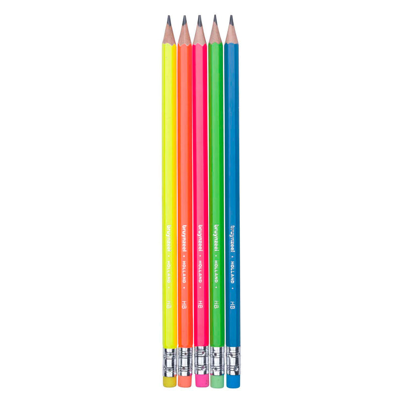 Load image into Gallery viewer, Bruynzeel grafietpotlodenset neon, 5 hb potloden met gum