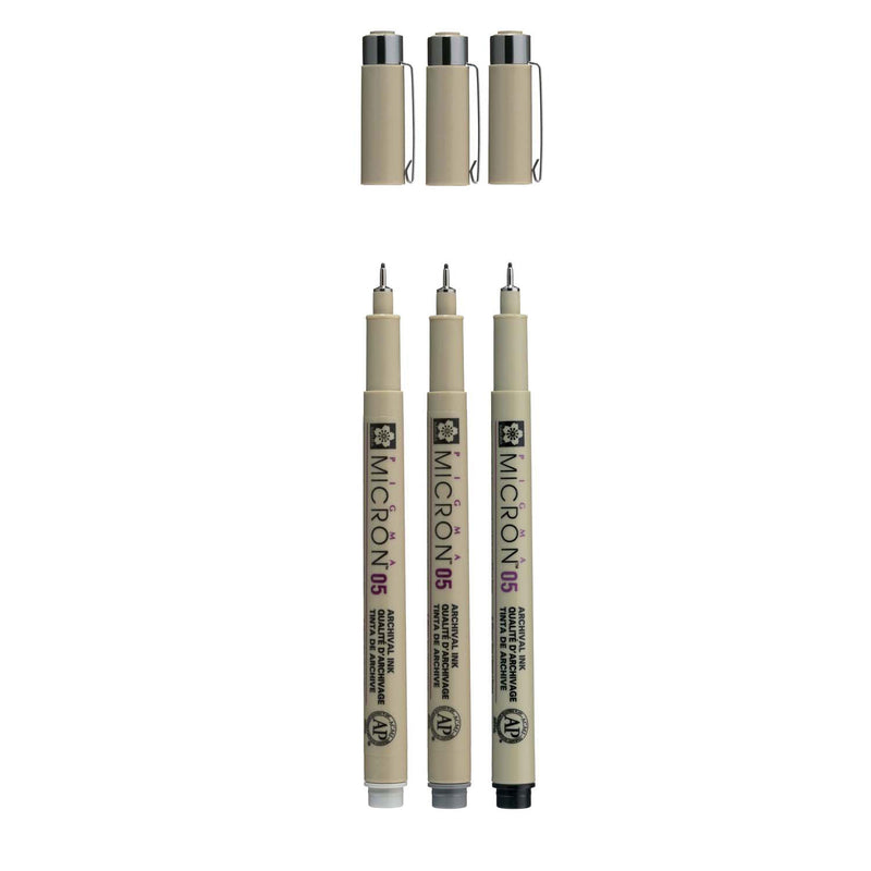 Load image into Gallery viewer, Sakura pigma micron 05 fineliner set, 3 pennen, zwartgrijs