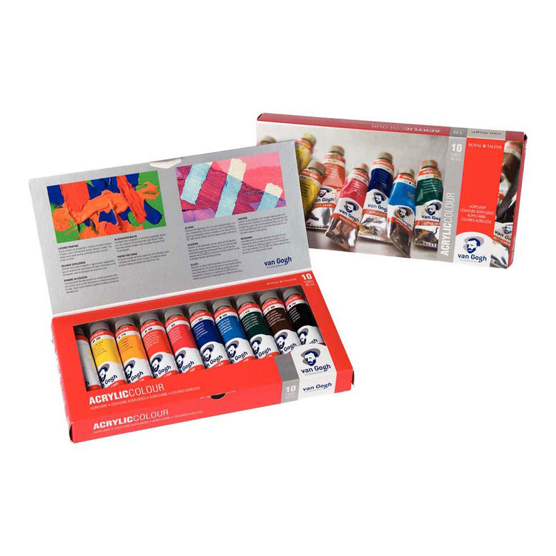Load image into Gallery viewer, Bruynzeel van gogh acrylverf basisset met 10 kleuren in tubes van 40ml