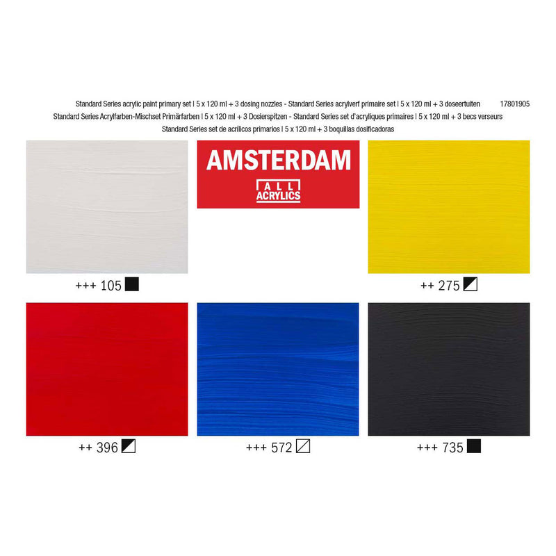 Afbeelding laden in galerijviewer, Amsterdam standard series acrylverf primaire set | 5 x 120 ml + 3 doseertuiten
