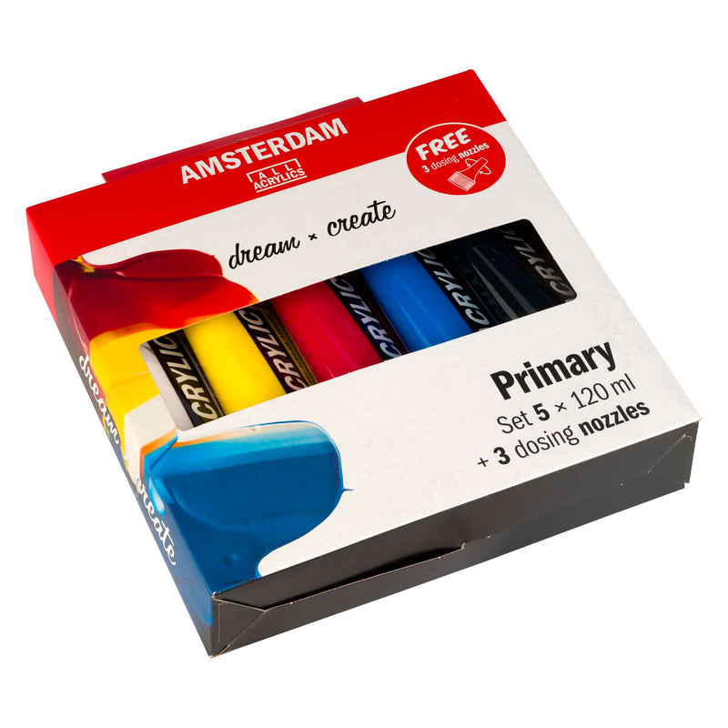 Afbeelding laden in galerijviewer, Amsterdam standard series acrylverf primaire set | 5 x 120 ml + 3 doseertuiten