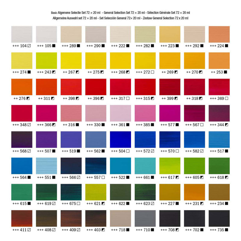 Afbeelding laden in galerijviewer, Bruynzeel amsterdam standard series acrylverf algemene selectie set 20ml, 72dlg.