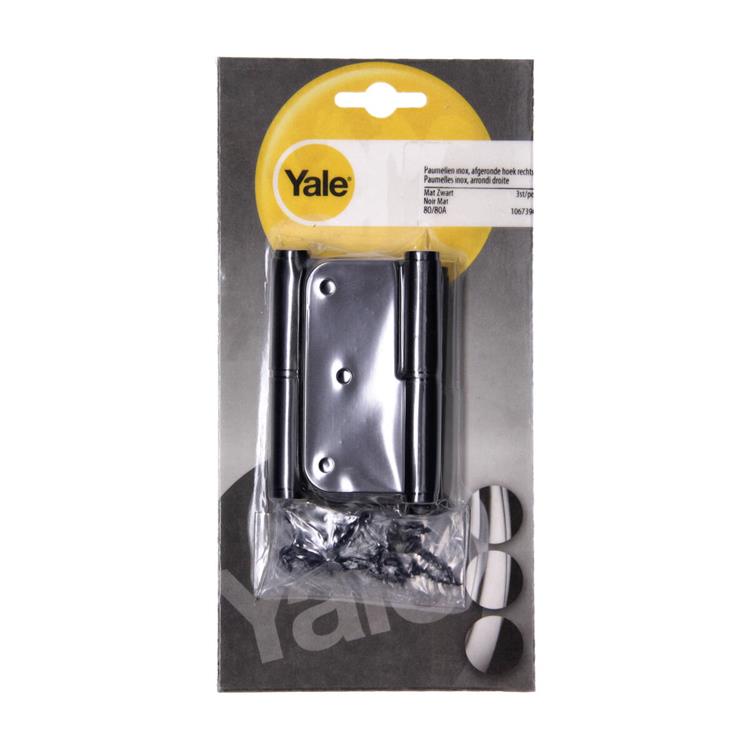 Cargue la imagen en el visor de la galería, Yale 1067394 - 3 paumellen inox mat zwart afger.hoek rechts 80x80mm | 4 stuks