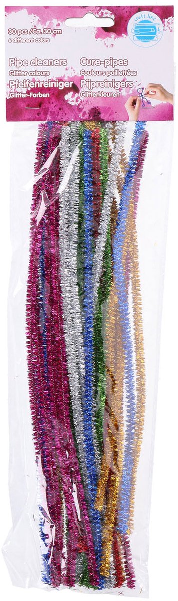 ギャラリービューアに画像をロードする, Edco craft line chenille draad 30 stuks - pijpenragers glitter kleuren - knutsel draad buigbaar - hobby en creatief gebruik - 30 cm - 6 kleuren