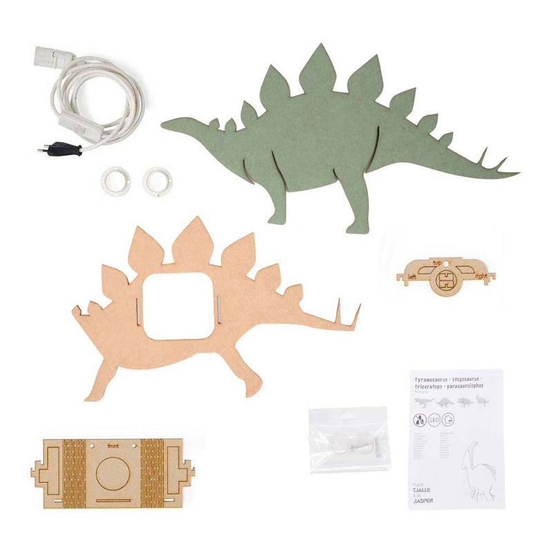 Load image into Gallery viewer, Van tjalle en jasper - dino wandlamp stegosaurus - hout