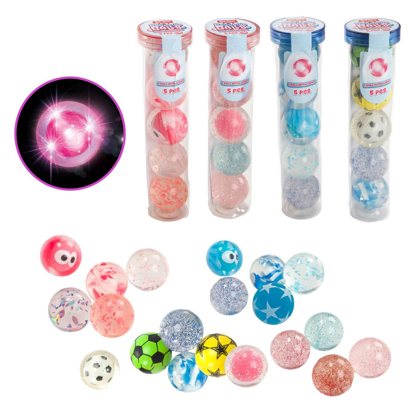 Laden Sie das Bild in Galerie -Viewer, Toi-toys fun stuiterballen in koker 5 stuks (1 met licht) 4 assorti
