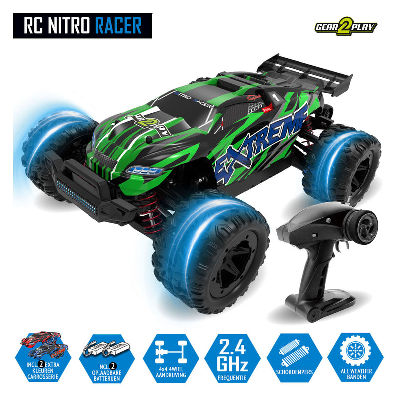 Chargez l'image dans la visionneuse de la galerie, Gear2play rc nitro racer terreinwagen 1:18 - incl. 2 oplaadbare batterijen - high speed 35 km u - all weather terreinbanden