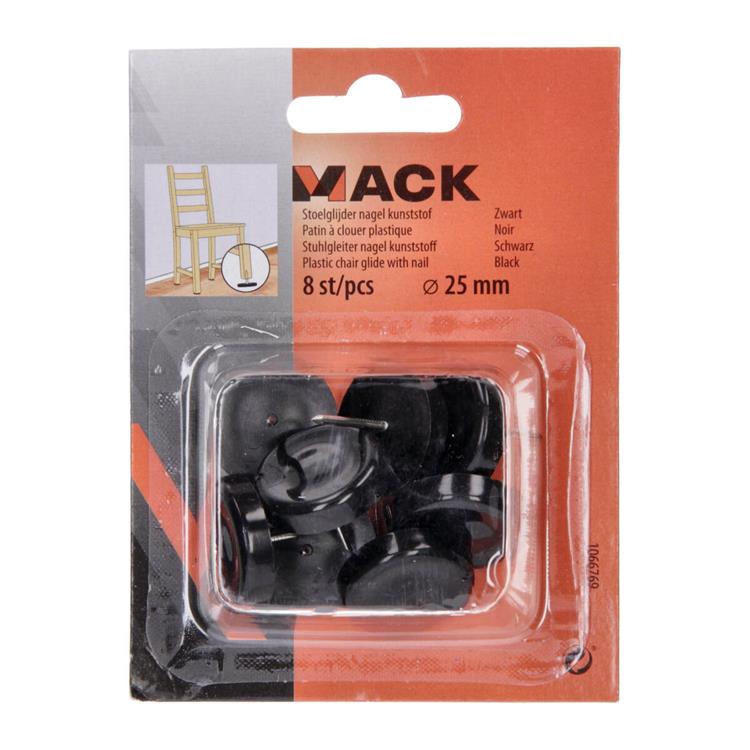 Chargez l'image dans la visionneuse de la galerie, Mack 1066769 - stoelglijder nagel kunststof zwart ø 25 mm 8 st pcs | 6 stuks