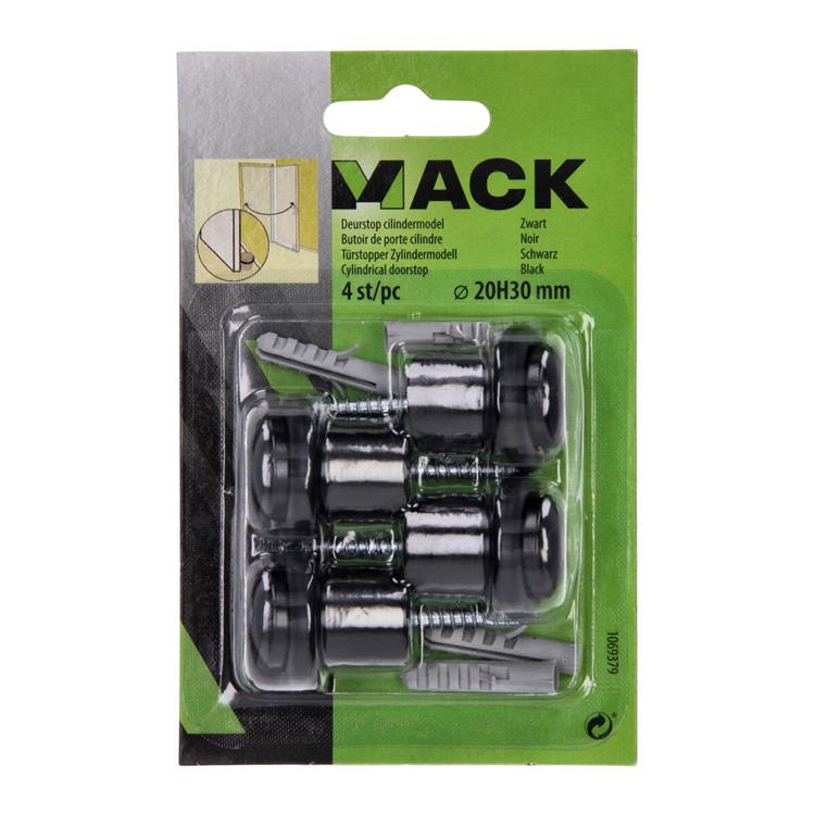 Chargez l'image dans la visionneuse de la galerie, Mack 1069379 - deurstop cilindermodel zwart ø 20h30 mm 4 st pc | 6 stuks